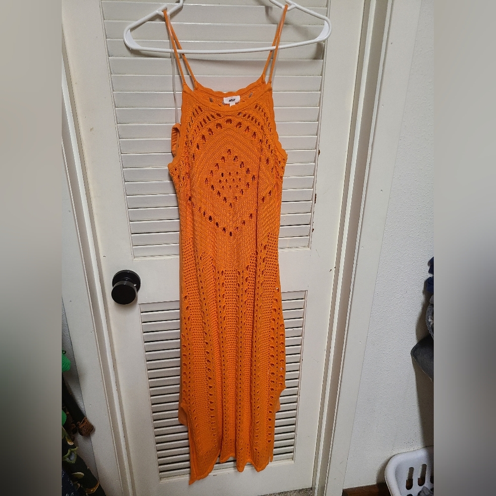 Aerie Orange Crochet Knit Dress Coverup With Tube Dress